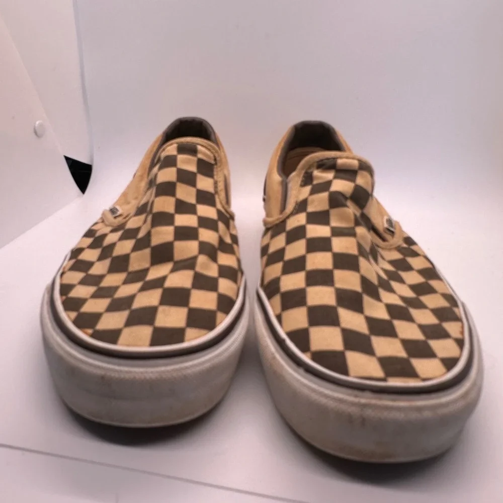 Vans Checkerboard Slip On Casual Shoes Tan‎ Brown Mens Size 8 Skateboard Beach